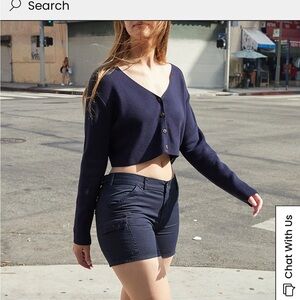 Brandy Melville Navy Blue Women's Cropped buttons up cardigan